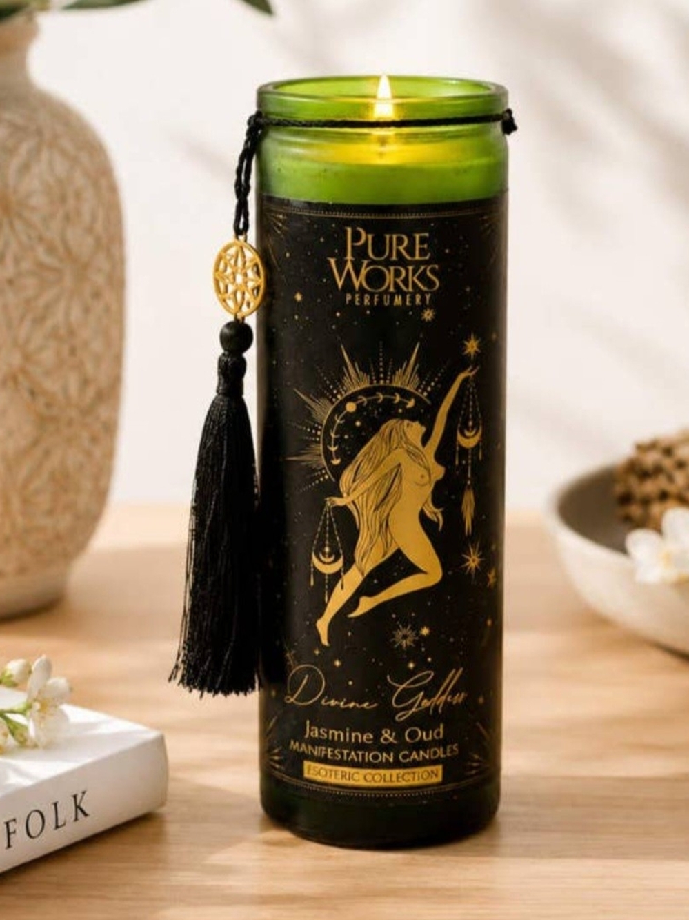 Pure Works Jasmine & Oud Scented Candle - Green and Black